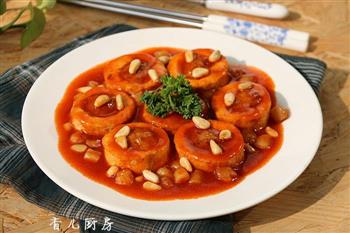 茄汁干贝松仁酿豆腐怎么做，茄汁干贝松仁酿豆腐怎么做好吃，茄汁干贝松仁酿豆腐做法