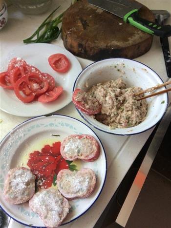 油煎西红柿酿肉怎么做，油煎西红柿酿肉怎么做好吃，油煎西红柿酿肉做法