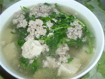 西洋菜肉末冻豆腐汤怎么做，西洋菜肉末冻豆腐汤怎么做好吃，西洋菜肉末冻豆腐汤做法