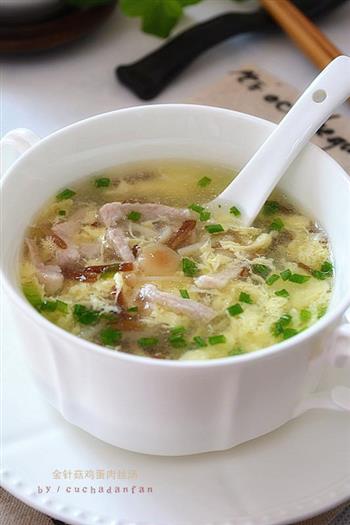 金针菇鸡蛋肉丝汤怎么做，金针菇鸡蛋肉丝汤怎么做好吃，金针菇鸡蛋肉丝汤做法